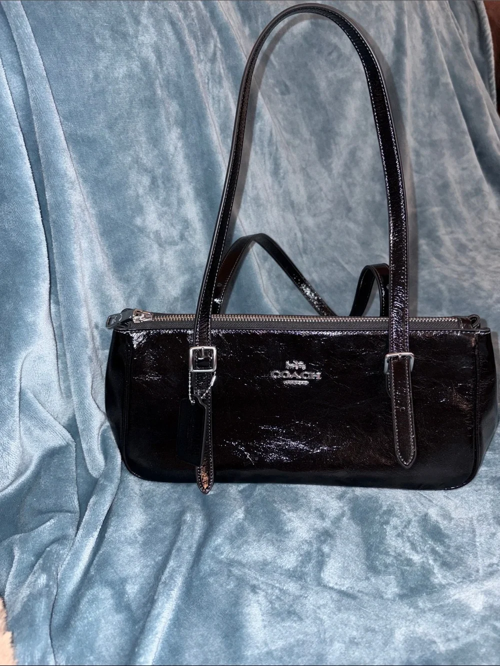 Coach Black crinkled Leather Asher with Double Straps